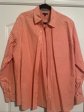 GAP Men's Orange and White Gingham Button-Down Shirt